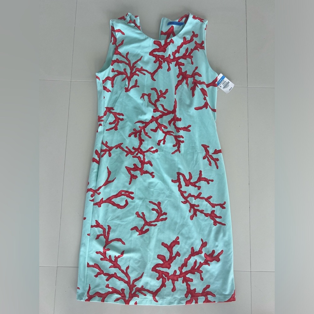 J. McLaughlin Turquoise Dress with Red Pattern